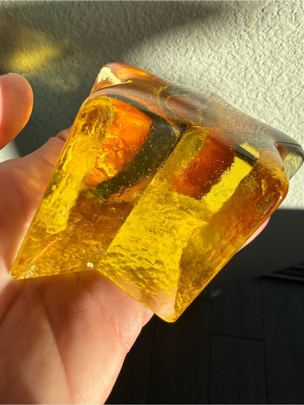Handmade Amber Art Glass Star Sculpture — “Fire & Light” Signed - Picture 7 of 8